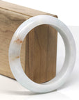 Baikalla White W/ Sajin Flower Jadeite Jade "Half Round" Bangle Bracelet (58.1mm) 