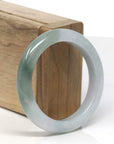 Baikalla White & Oil-Green Jadeite Jade "Half Round" Bangle Bracelet (52.8mm) 