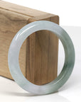 Baikalla White & Oil-Green Jadeite Jade "Half Round" Bangle Bracelet (52.8mm) 