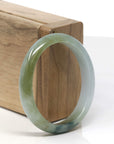 Baikalla Yellow-ish Green W/ Deep Blue-Green Flower Patch Jadeite Jade Oval Bangle (54.6mm) 
