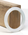 Baikalla White W/ Light Green Patch "Traditional Round" Jadeite Jade Bangle Bracelet (51.5mm) 