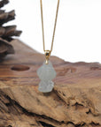 Baikalla 18k Yellow Gold Icy White-Green "Mischievous Little Monster" Jadeite Jade Pendant