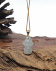 Baikalla 18k Yellow Gold Icy White-Green "Mischievous Little Monster" Jadeite Jade Pendant