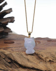 Baikalla 18k Yellow Gold Lavender & Light Green Patch "Mischievous Little Monster" Jadeite Jade Pendant