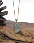 Baikalla 18k Yellow Gold Oil-Green & Wuji "Lucky Kitty" Jadeite Jade Pendant
