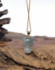 Baikalla 18k Yellow Gold Oil-Green & Wuji "Lucky Kitty" Jadeite Jade Pendant