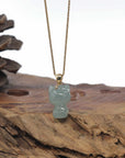 Baikalla 18k Yellow Gold Icy Green "Lucky Kitty" Jadeite Jade Pendant