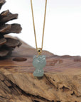 Baikalla 18k Yellow Gold Icy Green "Lucky Kitty" Jadeite Jade Pendant