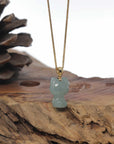 Baikalla 18k Yellow Gold Icy Green "Lucky Kitty" Jadeite Jade Pendant