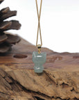 Baikalla 18k Yellow Gold Icy Green "Lucky Kitty" Jadeite Jade Pendant
