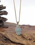 Baikalla 18k Yellow Gold Icy Green "Mischievous Little Monster" Jadeite Jade Pendant