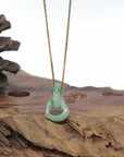 Baikalla "Double Heart KouKou" Light Apple-Green W/ Vivid Green Patches Jadeite Jade Pendant Necklace