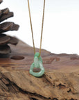 Baikalla "Double Heart KouKou" Light Apple-Green W/ Vivid Green Patches Jadeite Jade Pendant Necklace
