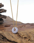 Baikalla "Ping An Kou" (Good Luck Button) Lavender Jadeite Jade Pendant Necklace