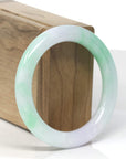 Baikalla "Moss In Snow" Vibrant Green & White W/ Light Lavender Patch "Traditional Round" Jadeite Jade Bangle Bracelet (53.5mm) 