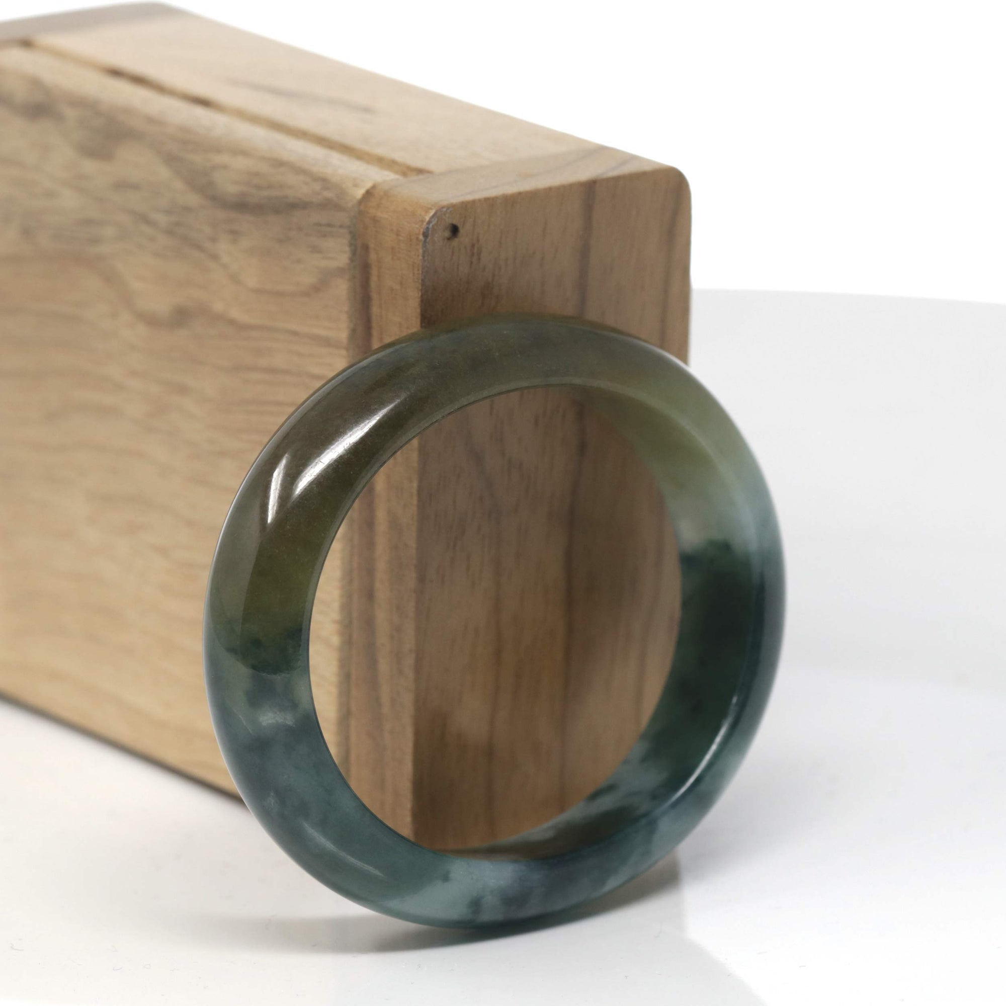 Baikalla Deep Blue-Green Flower &amp; Rich Yellow-ish Green Jadeite Jade Oval Bangle (52.5mm) 