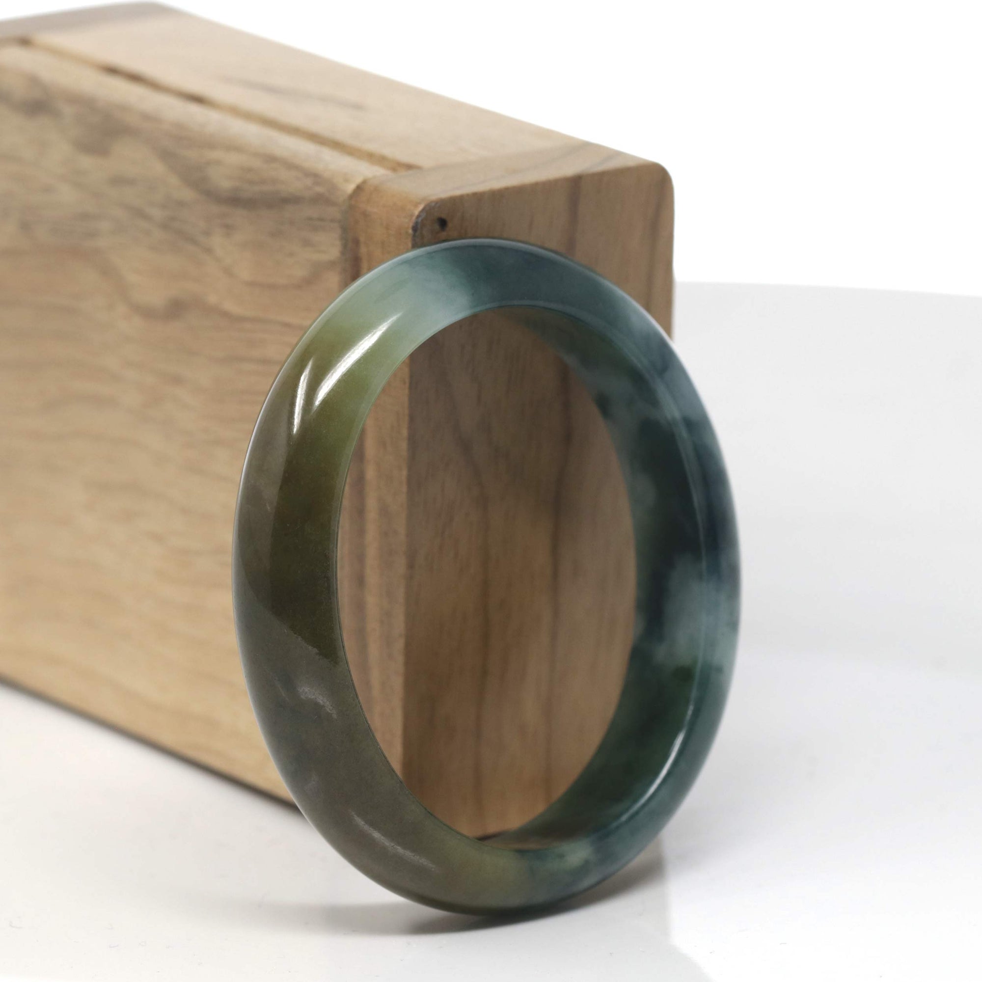 Baikalla Deep Blue-Green Flower &amp; Rich Yellow-ish Green Jadeite Jade Oval Bangle (52.5mm) 