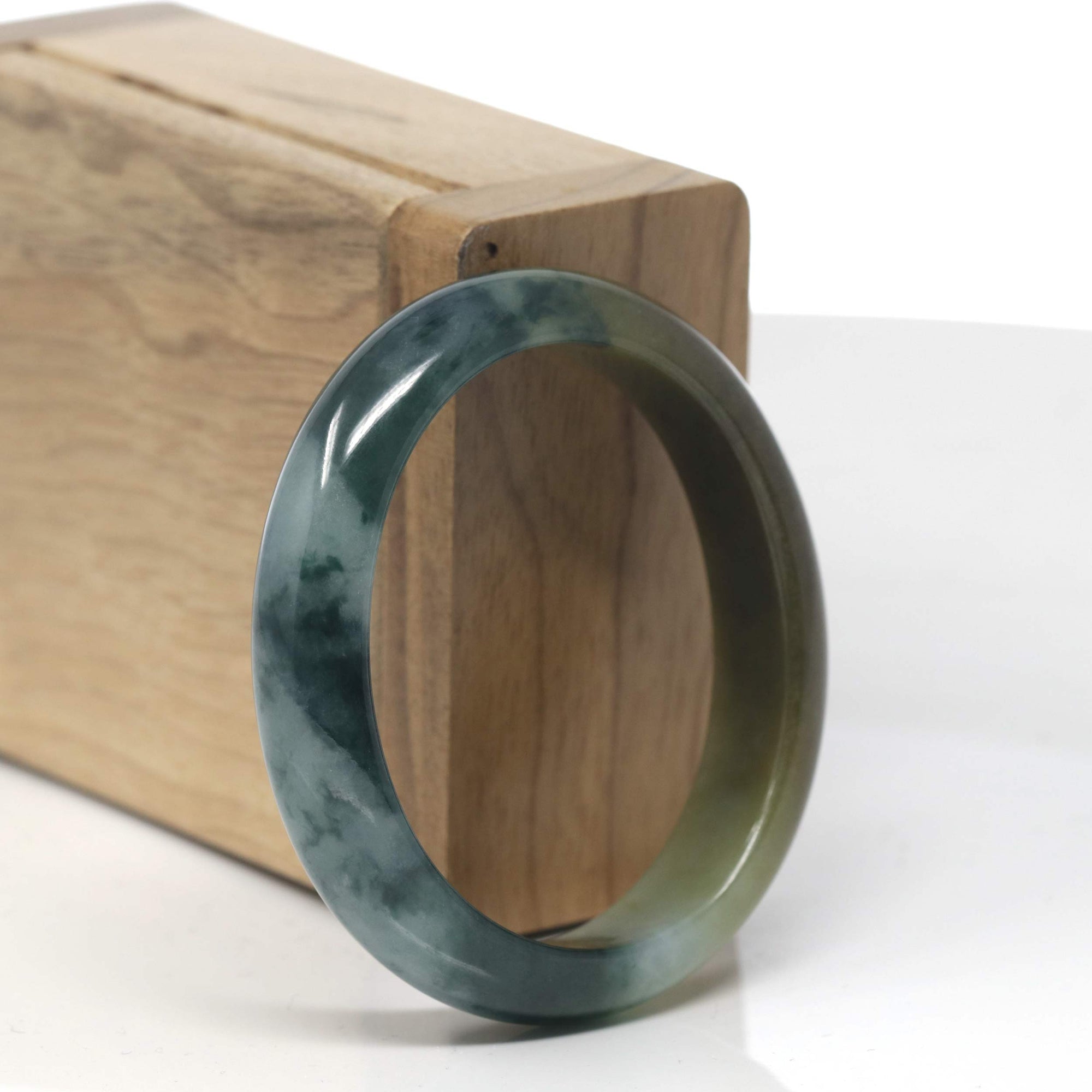 Baikalla Deep Blue-Green Flower &amp; Rich Yellow-ish Green Jadeite Jade Oval Bangle (52.5mm) 