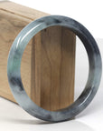 Baikalla Black Wuji W/ Green Patch Jadeite Jade "Half Round" Bangle Bracelet (62.7mm) 
