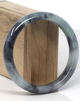 Baikalla Black Wuji W/ Green Patch Jadeite Jade "Half Round" Bangle Bracelet (62.7mm) 