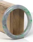Baikalla Black Sesame Wuji & Vibrant Green Flowers Jadeite Jade "Half Round" Bangle Bracelet (61mm) 