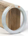 Baikalla White-Green W/ Sajin Flower Jadeite Jade "Half Round" Bangle Bracelet (60.8mm) 