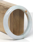 Baikalla White-Green W/ Sajin Flower Jadeite Jade "Half Round" Bangle Bracelet (60.8mm) 