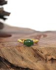 Baikalla Jewelry Jade Ring Baikalla™ "Classic Oval Bamboo" Sterling Silver Natural Green Nephrite Jade Adjustable Ring For Her