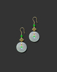 *Custom 18k Yellow Gold Natural Icy Light Green Kou Kou Dangle Earrings With Ru Yi Accent (06/27/26)