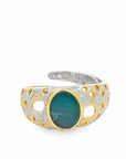Baikalla Jewelry Jade Ring Baikalla Antique Natural Opal Sterling Silver Gold Plated Two Tone Ring