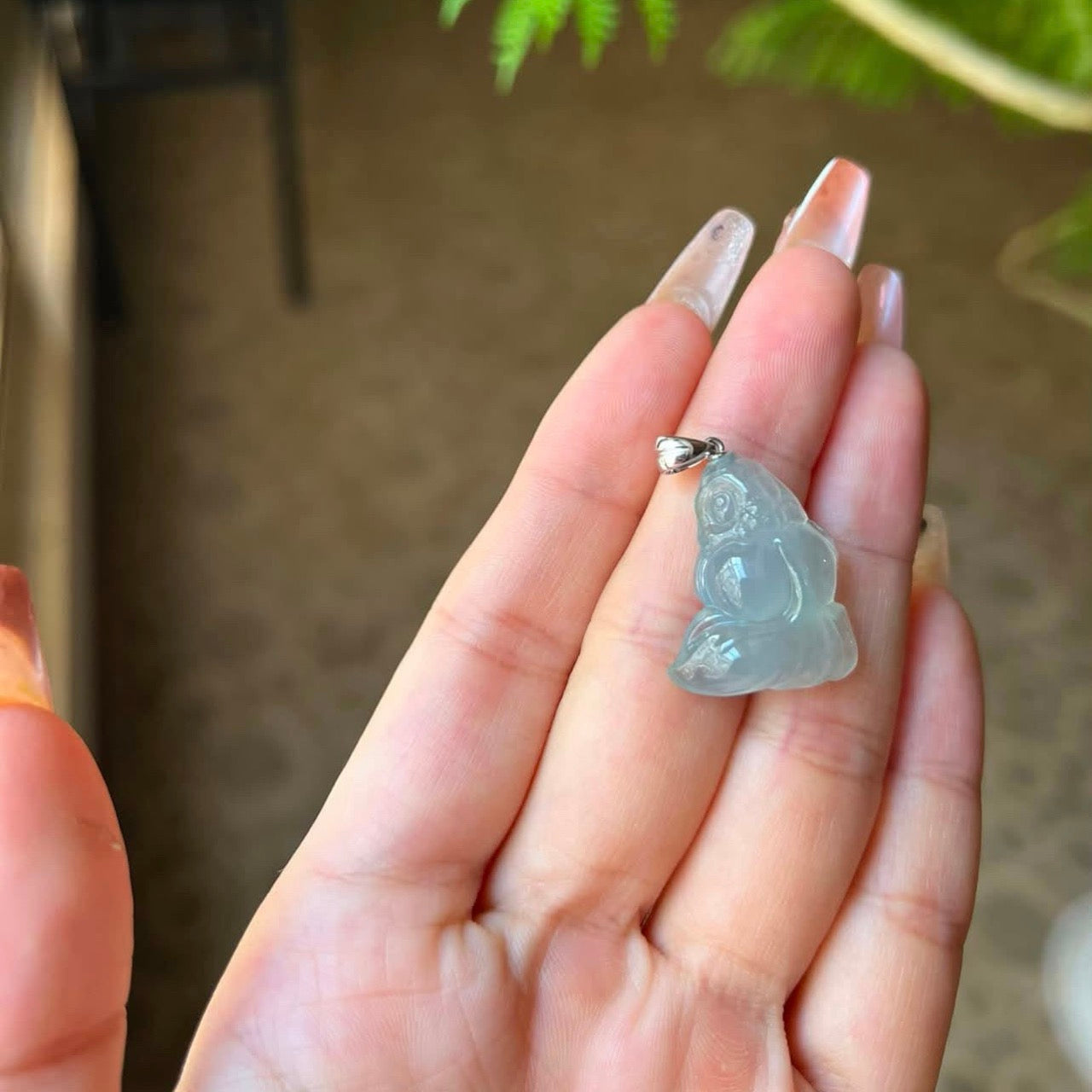 18k White Gold Icy Jadeite Jade Fish Pendant