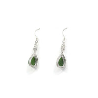 Baikalla Jewelry Silver Gemstone Earrings Sterling Silver Genuine Nephrite Green Jade Teardrop Dangle Earrings