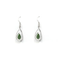 Baikalla Jewelry Silver Gemstone Earrings Sterling Silver Genuine Nephrite Green Jade Teardrop Dangle Earrings
