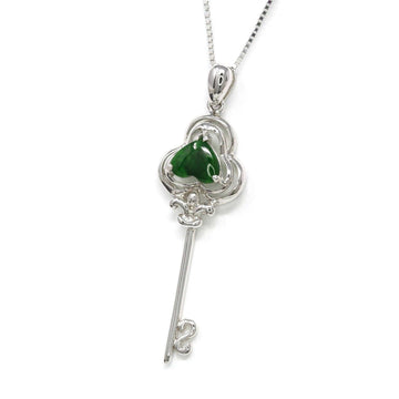 Baikalla Jewelry 18k Gold Jadeite Pendant Baikalla™ "Heart Key" 18k White Gold Genuine Burmese Jadeite Key Pendant Necklace #N15