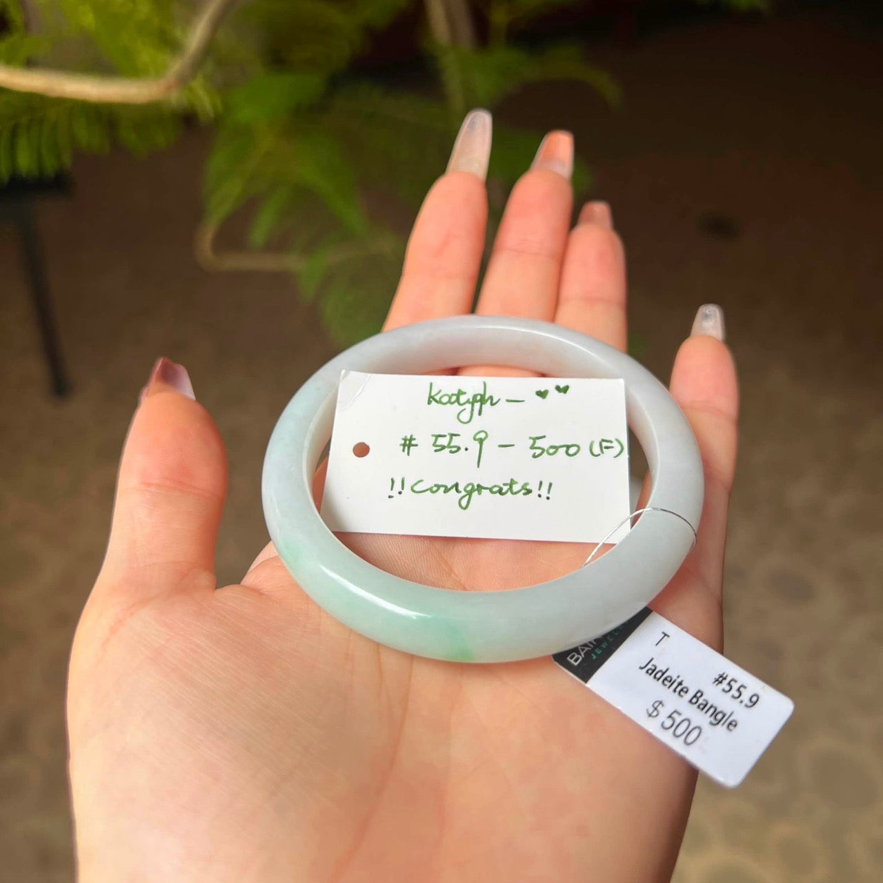 "Live" Natural Moonlight &amp; Green Jadeite Jade *Carving Bangle (07/28/26)