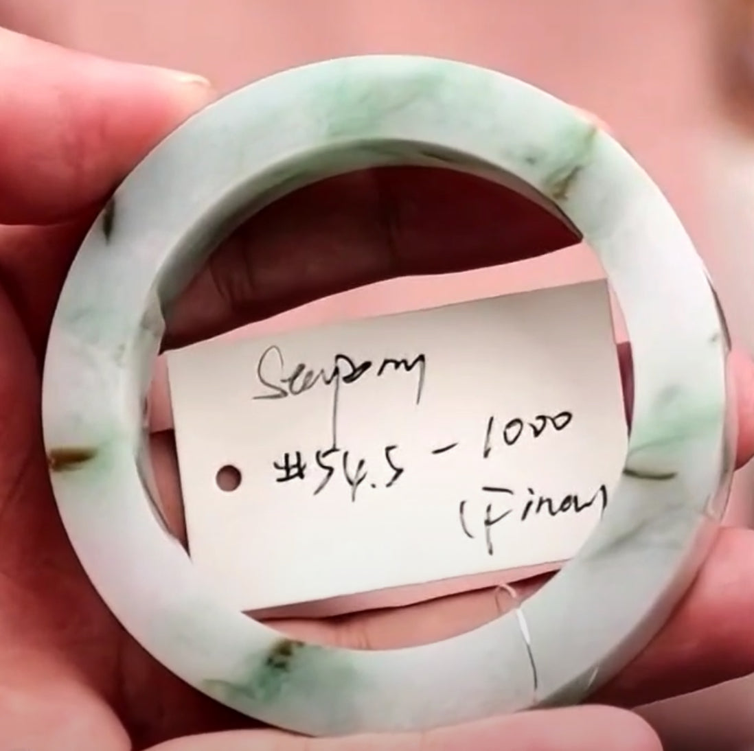 "Live" Natural Light Lavender W/ Green Flowers Semi-Polished Jadeite Jade Bangle (10/22/26). *Final Sale