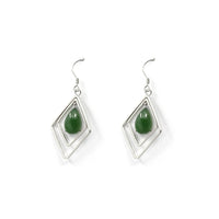 Baikalla Jewelry Silver Gemstone Earrings Sterling Silver Genuine Nephrite Green Jade Oval Dangle Earrings