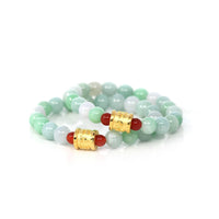 Baikalla Jewelry jade beads bracelet 24K Pure Yellow Gold Buddha Symbol Tongtong With Genuine Green Jadeite Beads Bracelet ( 9 mm )