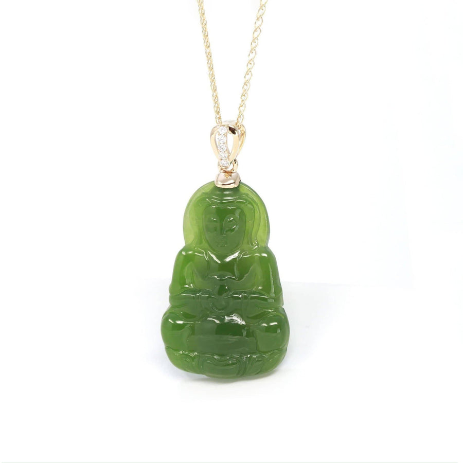 Baikalla Jewelry Gold Jade Pendant Baikalla™ 14K Yellow Gold Genuine Nephrite Green Jade Guanyin Pendant Necklace