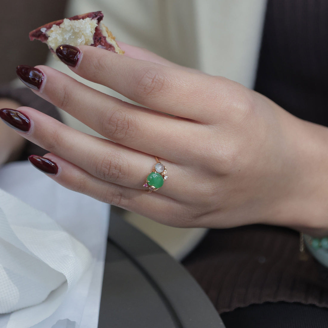 Baikalla Jewelry Jadeite Engagement Ring Baikalla™ "Karla" 18k Rose Gold Natural Imperial Jadeite Engagement Ring With Rubies & Diamonds