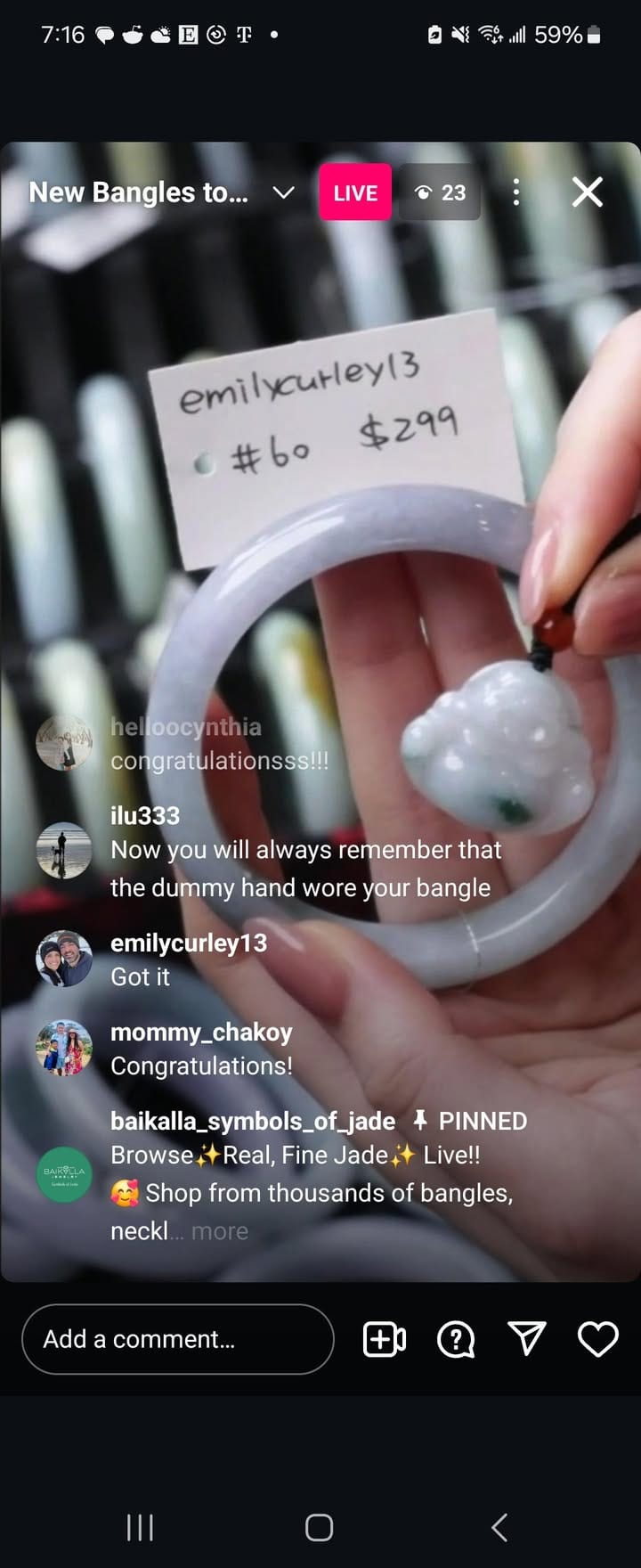 Baikalla IG Live "Light Lavender Natural Jadeite Jade Bangle" (Live Pick) (01/08/25)