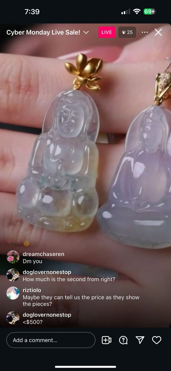 Baikalla IG Live "18k Gold Burmese Natural Icy Yellow Jadeite Jade Guan Yin Pendant" (Live Pick) (12/03/24)