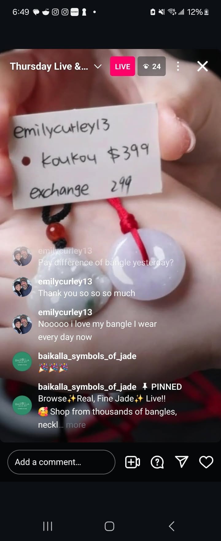 Baikalla IG Live "Light Lavender Natural Jadeite Jade Kou Kou Necklace" (Live Pick) (01/08/25)