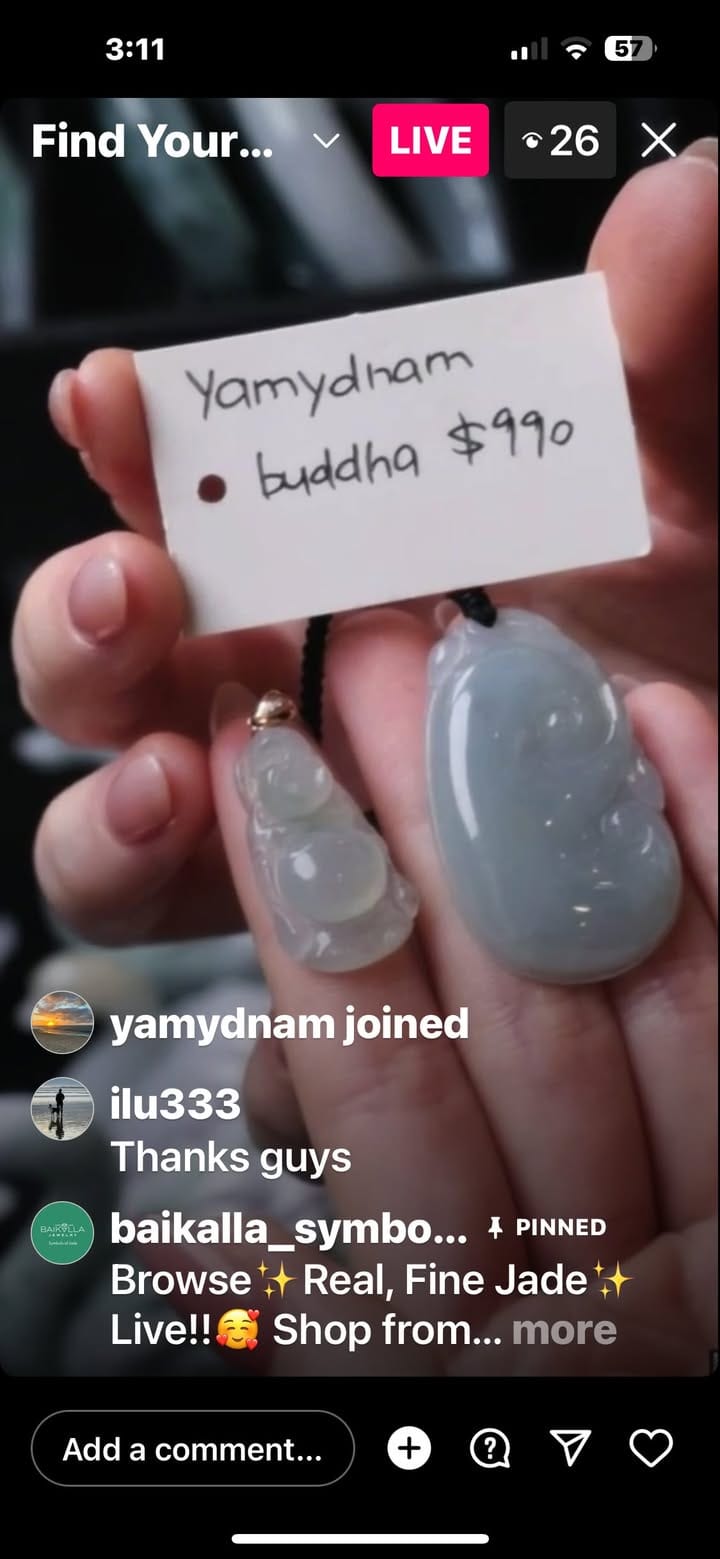 Baikalla IG Live "18k Gold Natural Icy Jadeite Jade Standing Buddha Pendant" (Live Pick) (01/02/25)