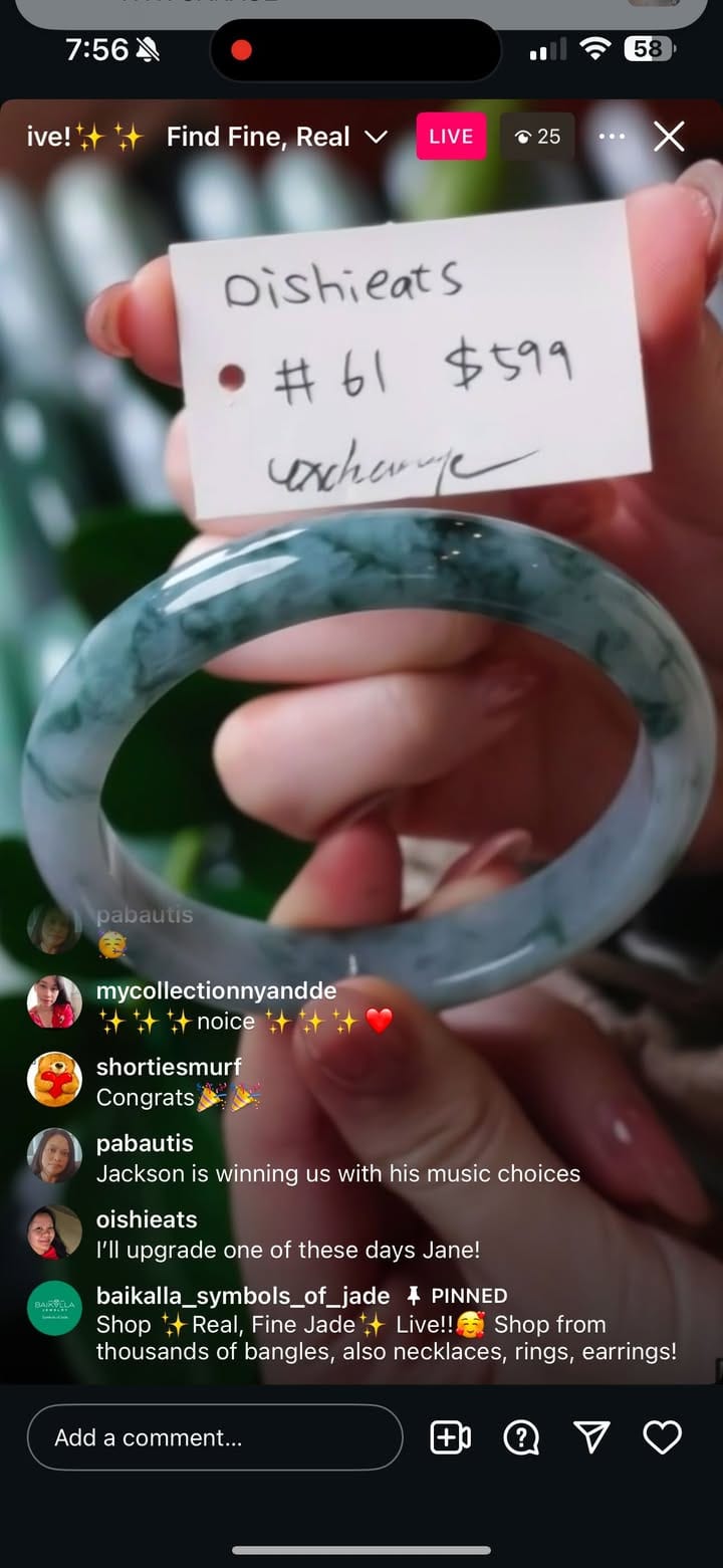 Baikalla IG Live "Deeper Blue Green Natural Jadeite Jade Bangle" (Live Pick) (12/17/24)