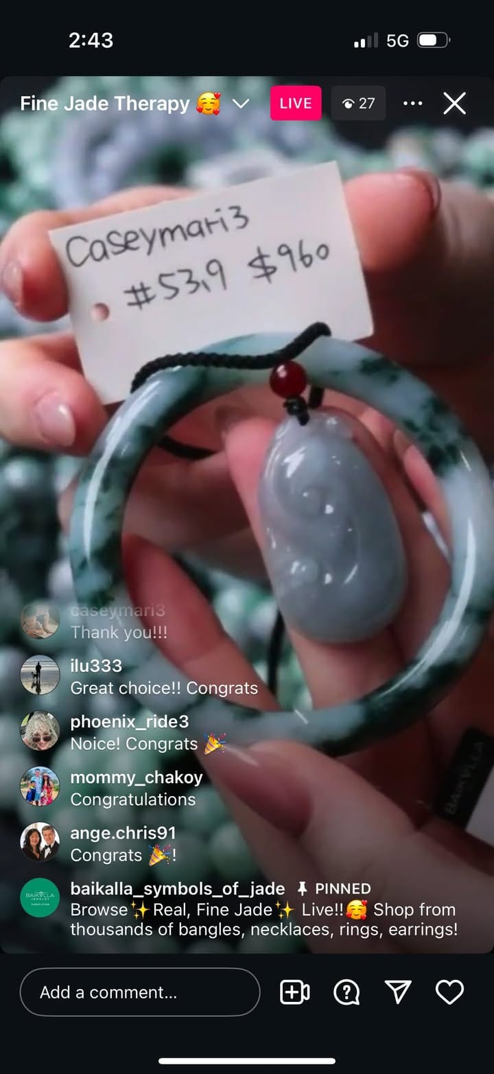 Baikalla IG Live "Blue Green Natural Jadeite Jade Bangle" (Live Pick) (01/04/25)