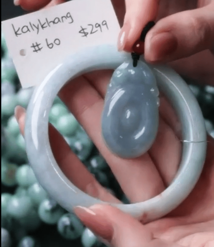 Baikalla IG Live "Light Green Red Freckle Natural Jadeite Jade Bangle" (Live Pick) (01/04/25)