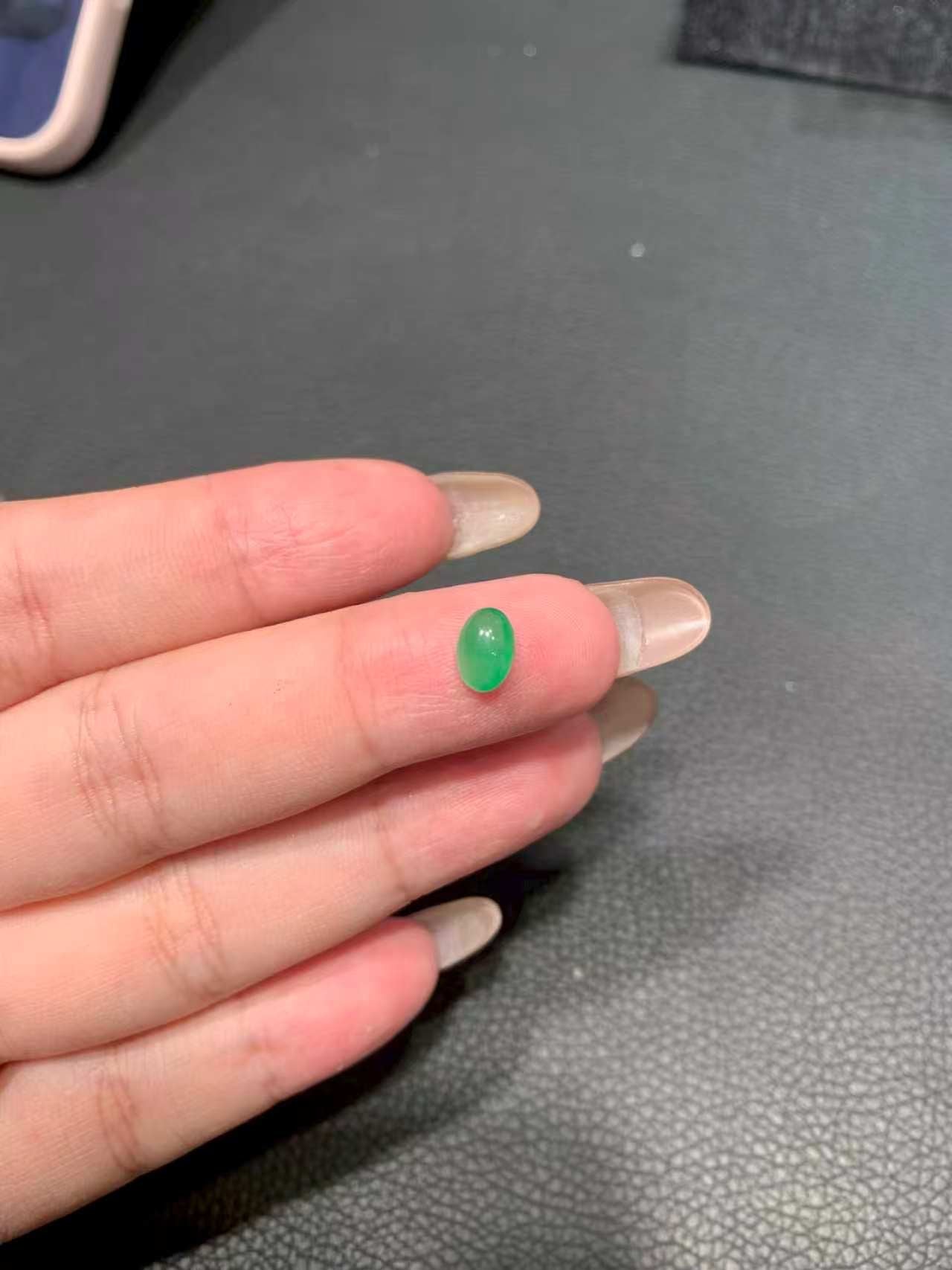 Custom 18kw Gold Natural Green Jadeite Jade Engagement Ring with Natural Diamond Accent