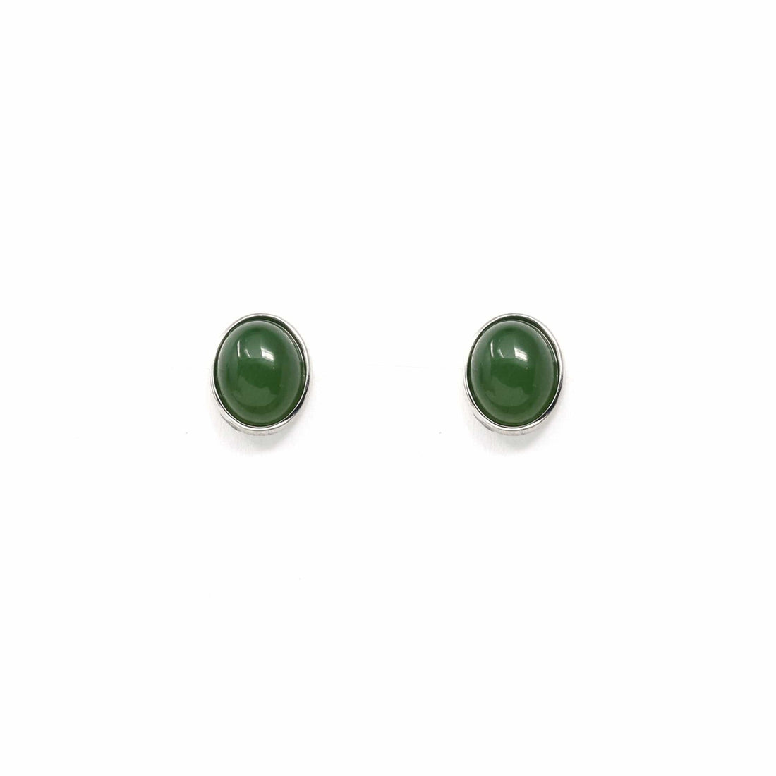 Baikalla Jewelry Silver Gemstone Earrings Sterling Silver Genuine Nephrite Green Jade Oval Stud Earrings