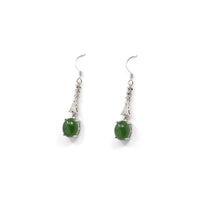 Baikalla Jewelry Silver Gemstone Earrings Sterling Silver Genuine Nephrite Green Jade Diamond Dangle Earrings